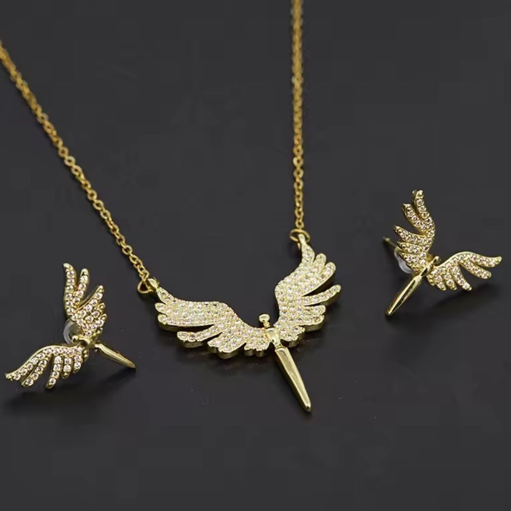 Angel Wings 18K Gold Stainless Steel Waterproof Jewelry Set - Picture 3 of 5